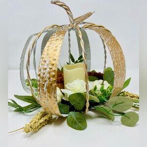 Rustic Metal Pumpkin Candle Holder Centerpiece Decor